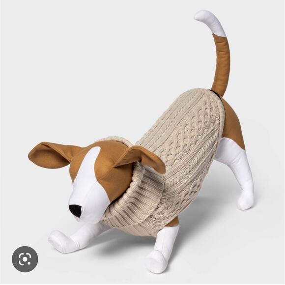 NEW Puppy Dog PET SWEATER & HAT OUTFIT Set LG Cream Knit Boots Barkley to 80lb - Picture 10 of 11